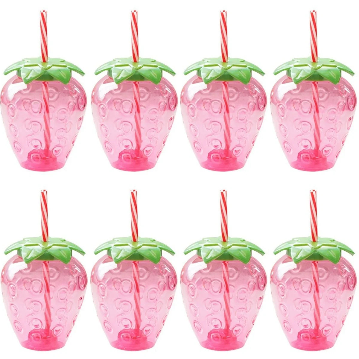 8PCS Strawberry Cups with Lids and Straws Reusable Cute Drinking Cups Strawberry Water Bottles for Hawaiian Summer Party Peaceful Pleasures Health and Wellness
