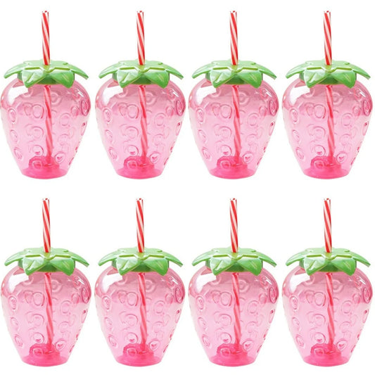 8PCS Strawberry Cups with Lids and Straws Reusable Cute Drinking Cups Strawberry Water Bottles for Hawaiian Summer Party Peaceful Pleasures Health and Wellness