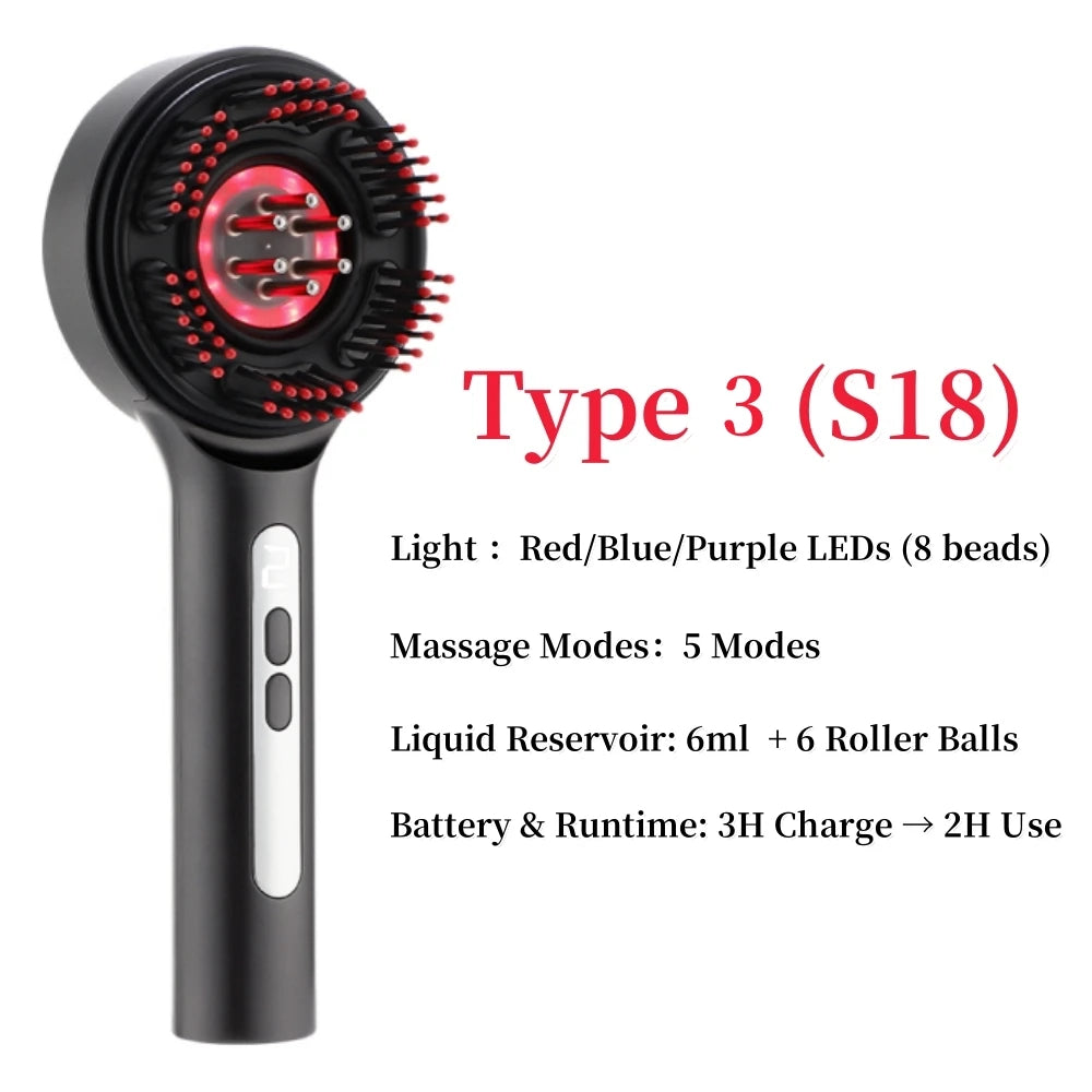 Electric Head Massager Hair Growth Comb Scalp Relax Massager 630nm Red Light Oil Applicator Anti-Hair Loss Hair Care Hairbrush Peaceful Pleasures Health and Wellness TYPE 3 (S18) GRAY