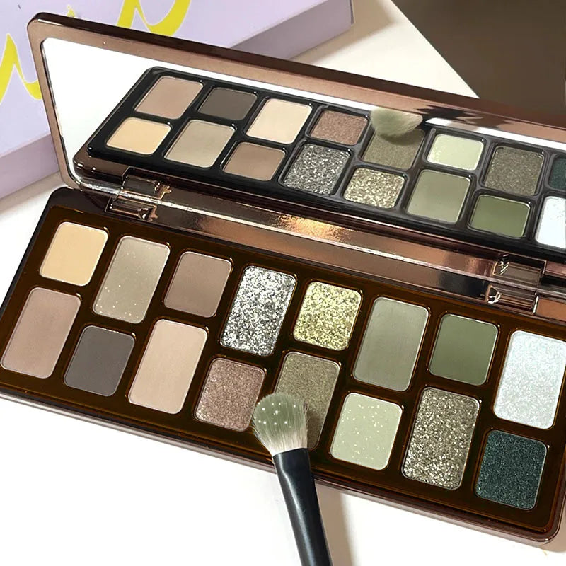 DIKALU 16-Color Green Pearl Glitter Eyeshadow Palette | Waterproof