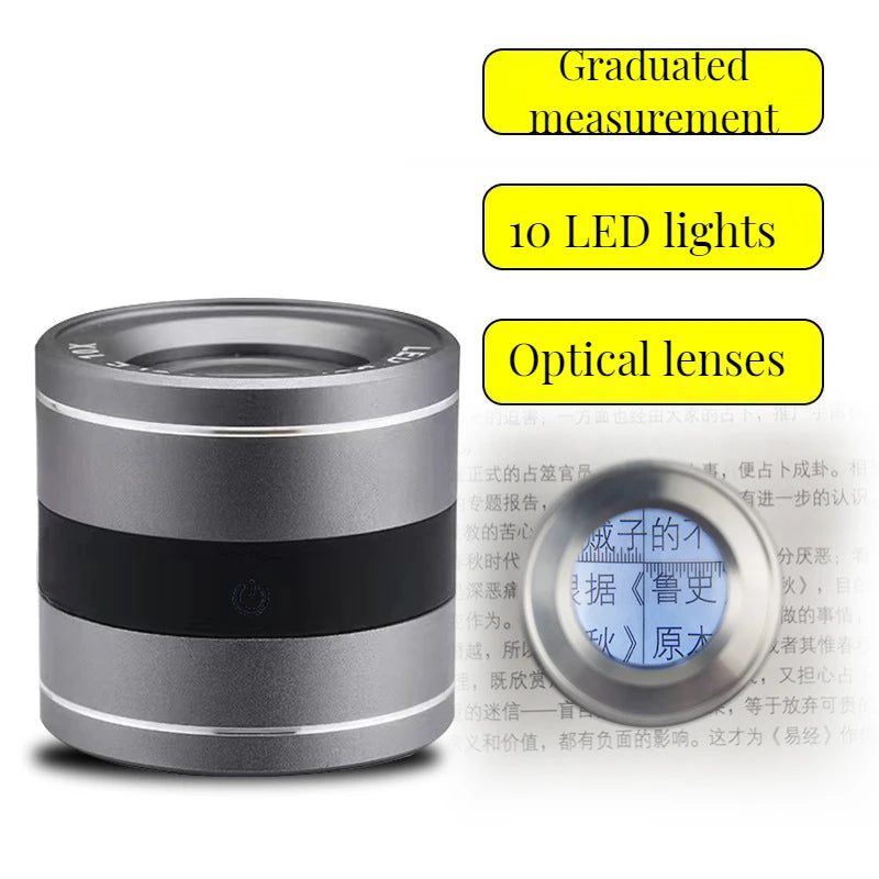 10X Cylindrical Scale Magnifying Glass with Led Uv Light Magnifier Loupe Printing Cloth Magnifier Lupe Jewelry Appraisal Peaceful Pleasures Health and Wellness