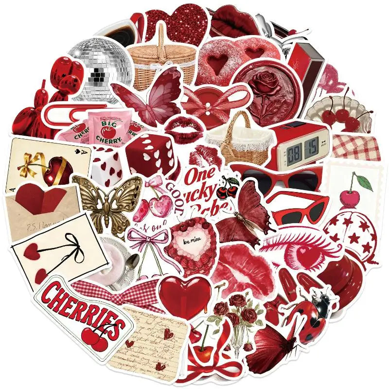 50-Pack Y2K Cherry Stickers – Laptop, Journal & Decor Decals