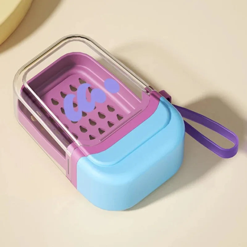 Dopamine Portable Soap Box High-end Travel Mini Soap Box Household Creative Sealed Double-layer Draining Storage Box with Lid Peaceful Pleasures Health and Wellness XXZH-Blue-1PCS