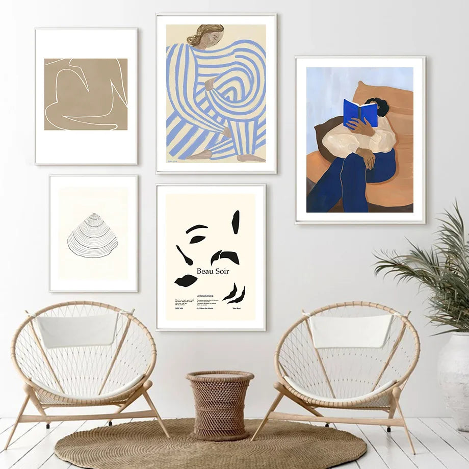 Classic Abstract Wall Art Line Girl Couple Book Hd Canvas Print Poster Home Living Room Bedroom Decorative Painting Peaceful Pleasures Health and Wellness