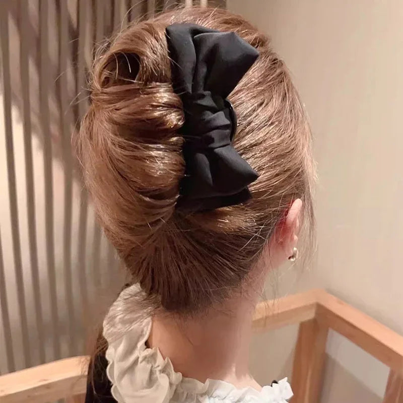 Elegant Black Bow U-Shaped Hair Clip | Boutique Hairpin