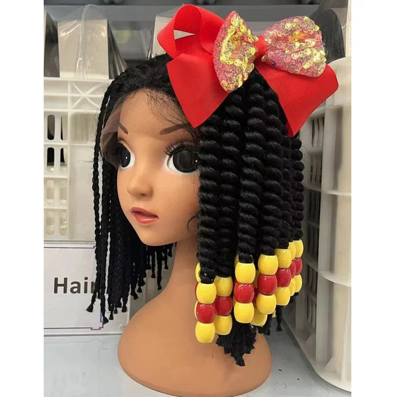 2PCS Hair 2024 New Little Girls Braided Ponytails with Beads Kids Girls Hair Bow Glitter Shinny Shining with Big Balls Bubbles Peaceful Pleasures Health and Wellness