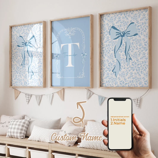 Personalized Blue Bow Tie 3-Piece Canvas Wall Art | Kids Decor Personalized Canvas Art Peaceful Pleasures Health and Wellness GA-CH177-3pcs 60x80cm Unframed