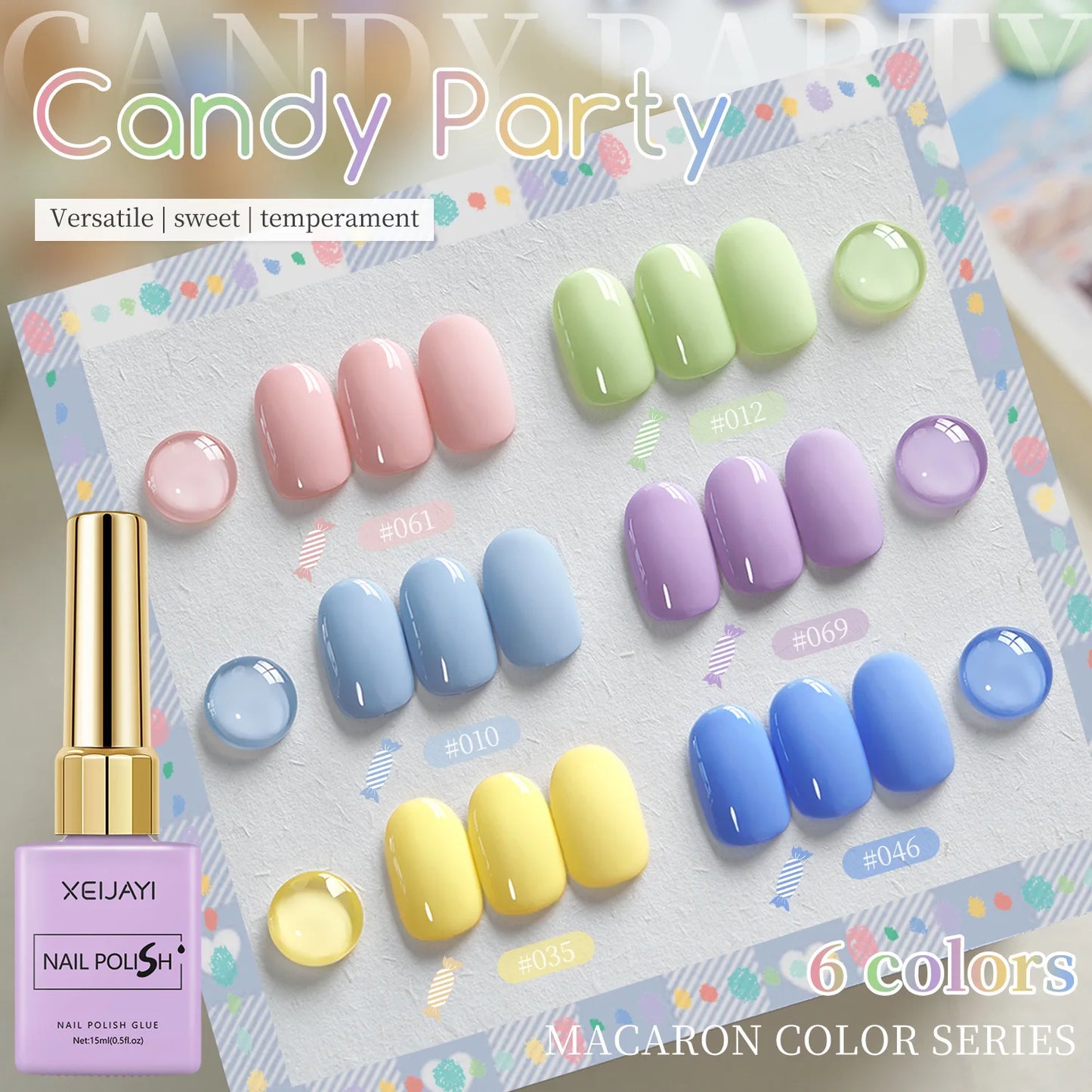 6-Color Macaron Gel Nail Polish Set | Pastel Candy Shades