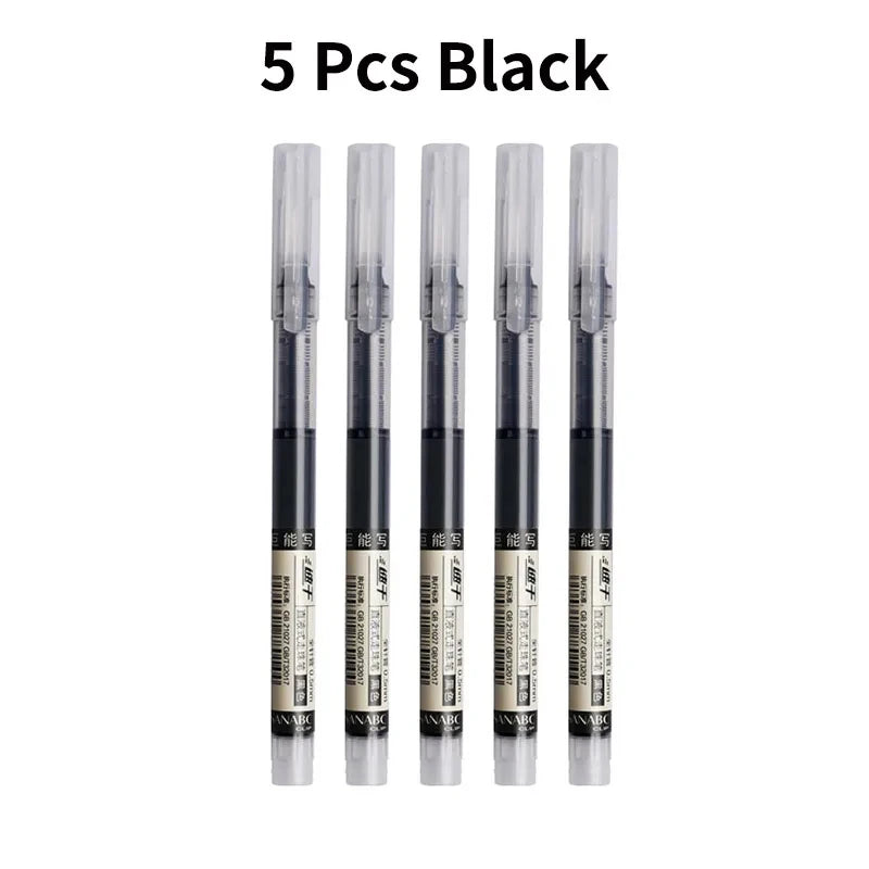 3-24Pcs Straight Liquid Gel Pen Quick-drying, Large-capacity 0.5mm Black Blue Ink for Writing School Office Stationery Supplies Peaceful Pleasures Health and Wellness 5 black pen