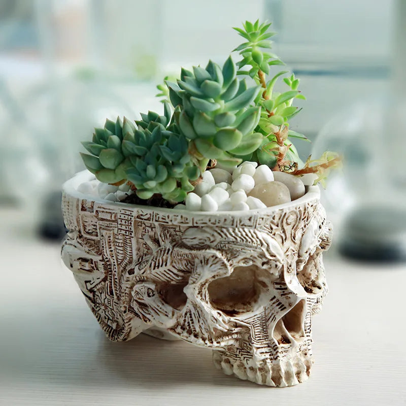 Halloween Skull Flower Pot Gothic Skeleton Planter Container Organizer Suitable for Home Garden Decor Peaceful Pleasures Health and Wellness