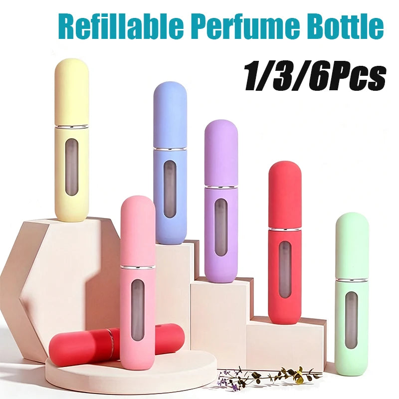 2026 Mini 5ML Perfume Bottle Candy Color Refillable Travel Spray Bottles 1/3/6PCS Press Bottom Filling Dispenser for Fragrance Peaceful Pleasures Health and Wellness