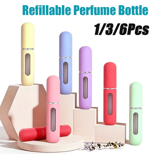 2026 Mini 5ML Perfume Bottle Candy Color Refillable Travel Spray Bottles 1/3/6PCS Press Bottom Filling Dispenser for Fragrance Peaceful Pleasures Health and Wellness