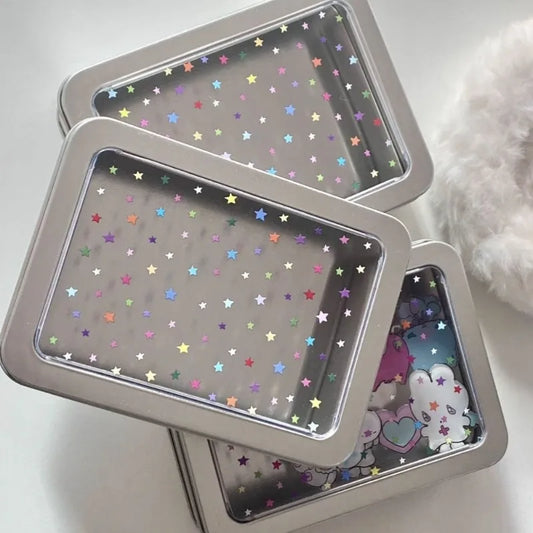 Colorful Star Earring Storage Tin Box Four Leaf Clover Design Simple Desktop Organizer Small Card Badge Storage Box Peaceful Pleasures Health and Wellness