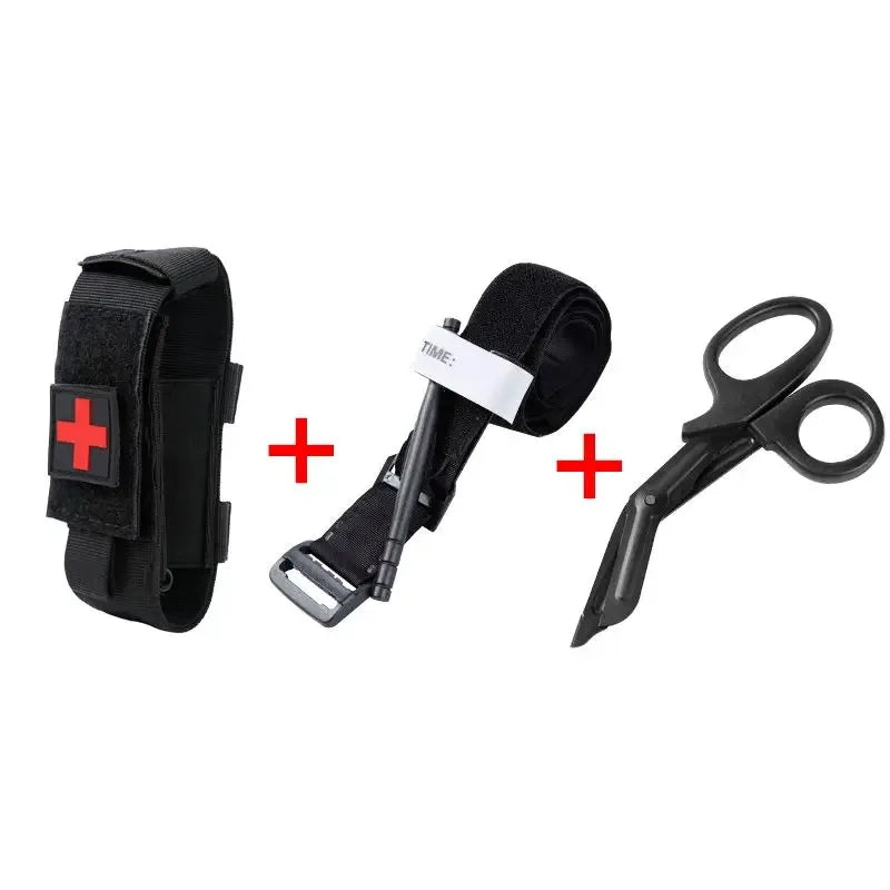 Tourniquet Outdoor Survival Combat Tourniquet Rotary Medical emergency Strap Outdoor Camping Explore Scissors Pack set Peaceful Pleasures Health and Wellness Black suit