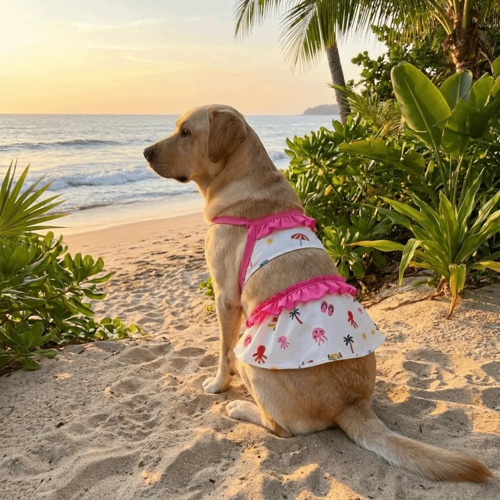Dog Swimsuit Cartoon Print Bikini Vest | Breathable Pet Dress