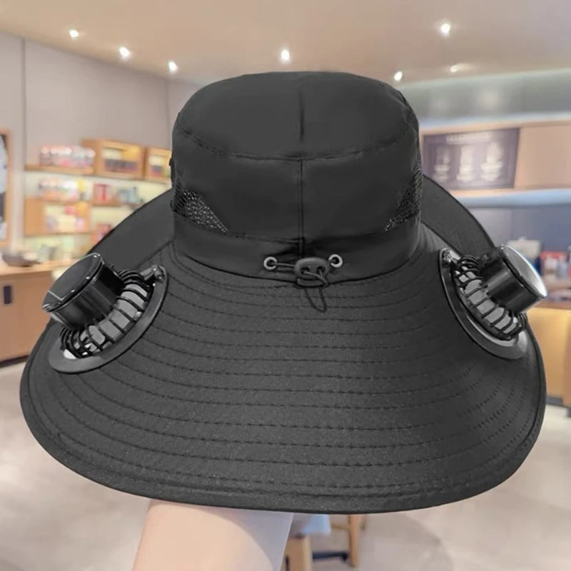 Solar Fan Bucket Hat – Quick Dry UV Sun Hat | Hiking & Camping