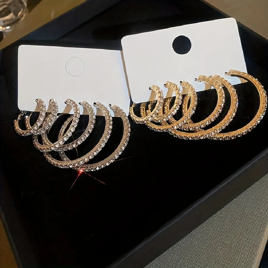 6-Pack Crystal C-Hoop Earrings Set | Minimalist Women's Jewelry
