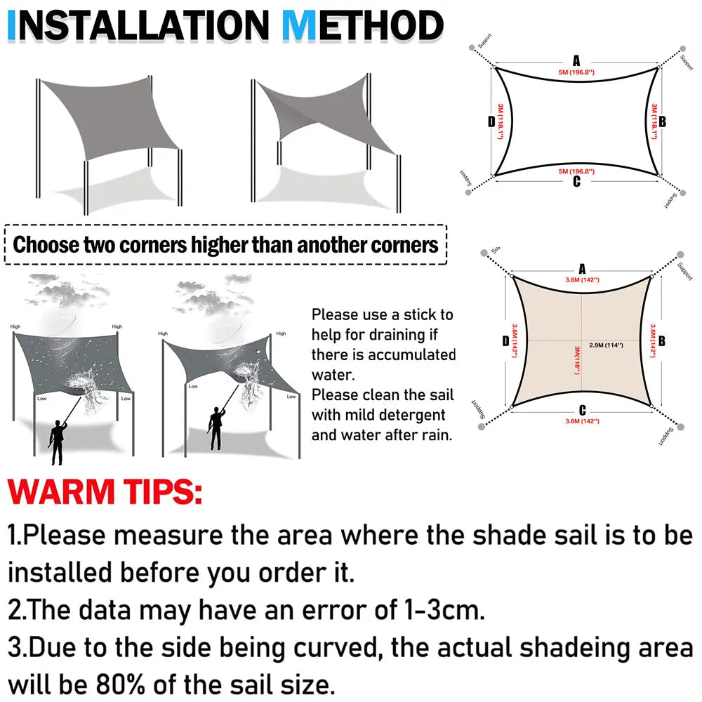 4x2/3/5/6M Rectangular Sun Sail Waterproof Sun Shelter Weather Protection Canopy UV Protection for Patio Balcony Garden Awning Peaceful Pleasures Health and Wellness