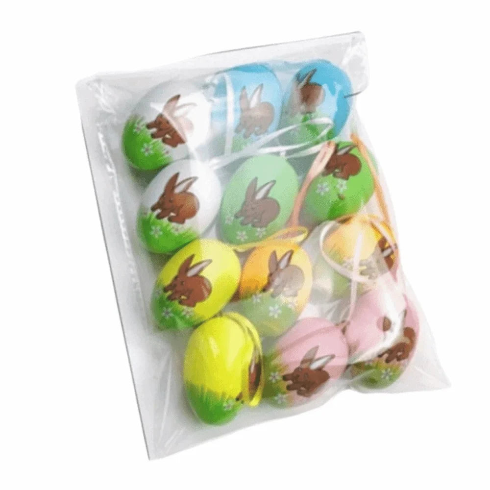 12-Piece Hand Painted Cartoon Easter Egg Hanging Ornaments