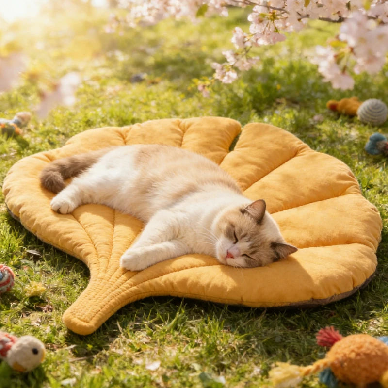 Leaf Shaped Reversible Pet Bed – Washable Non-Slip Cat Dog Mat
