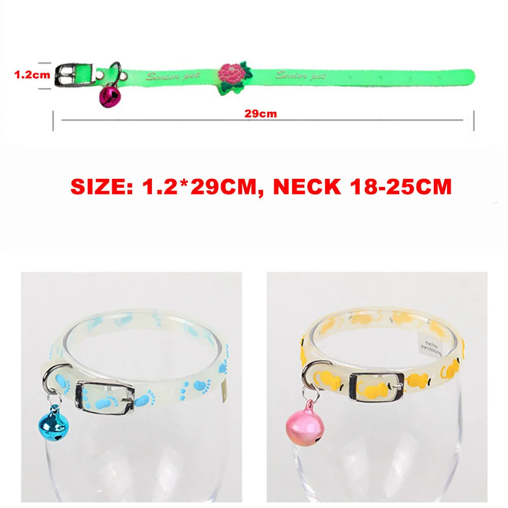 Luminous Cat Necklace Glowing Kitten Puppy Collar Anti-Lost Fluorescent Silicone with Bell Collar Neck Ring Pet Dog Cat Collar Peaceful Pleasures Health and Wellness