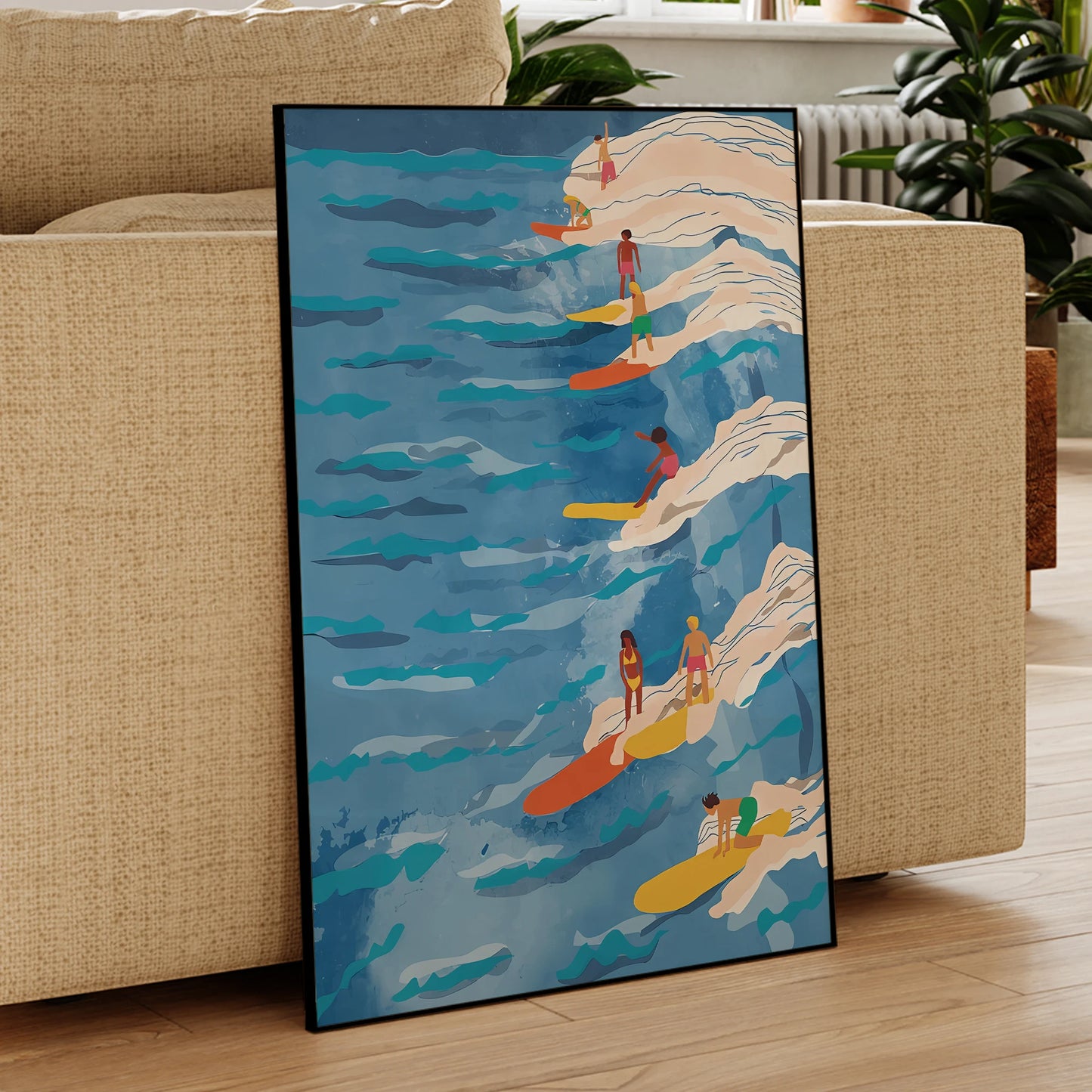 Surfing Blue Waves Canvas Wall Art Print | Modern Home Decor Canvas Wall Art Print Peaceful Pleasures Health and Wellness