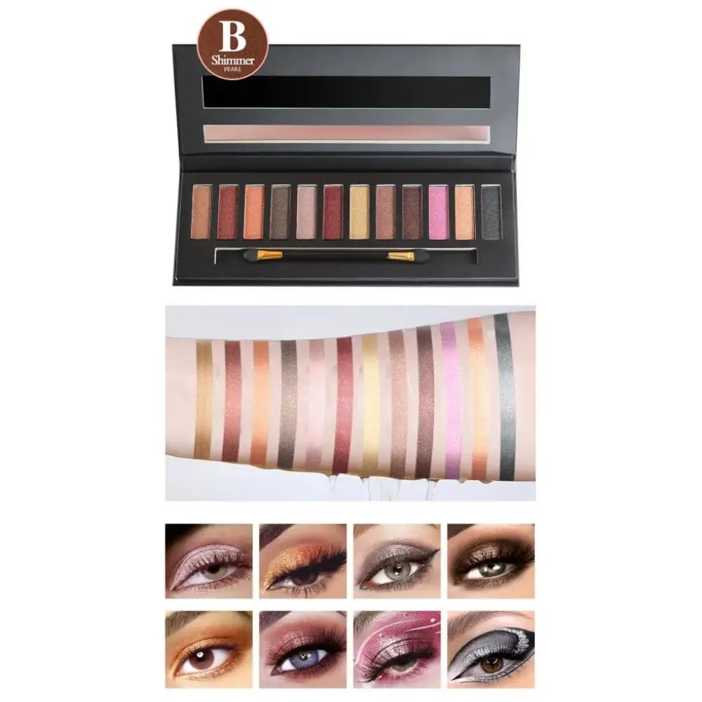 Fit Colors 12-Shade Eyeshadow Palette – Blush, Highlight & Contour