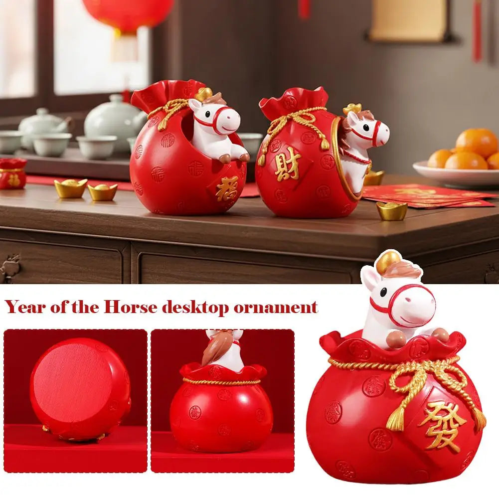 Lucky Horse Figurine Resin | Chinese New Year Wealth Decor
