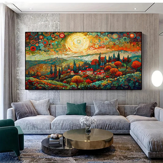 1pc Vibrant Abstract Landscape Canvas Art Frameless Wall Decor, Colorful Scenery with Swirling Sky and Autumn Trees, Room Decor Peaceful Pleasures Health and Wellness ZLH4795 70x140cm No Frame