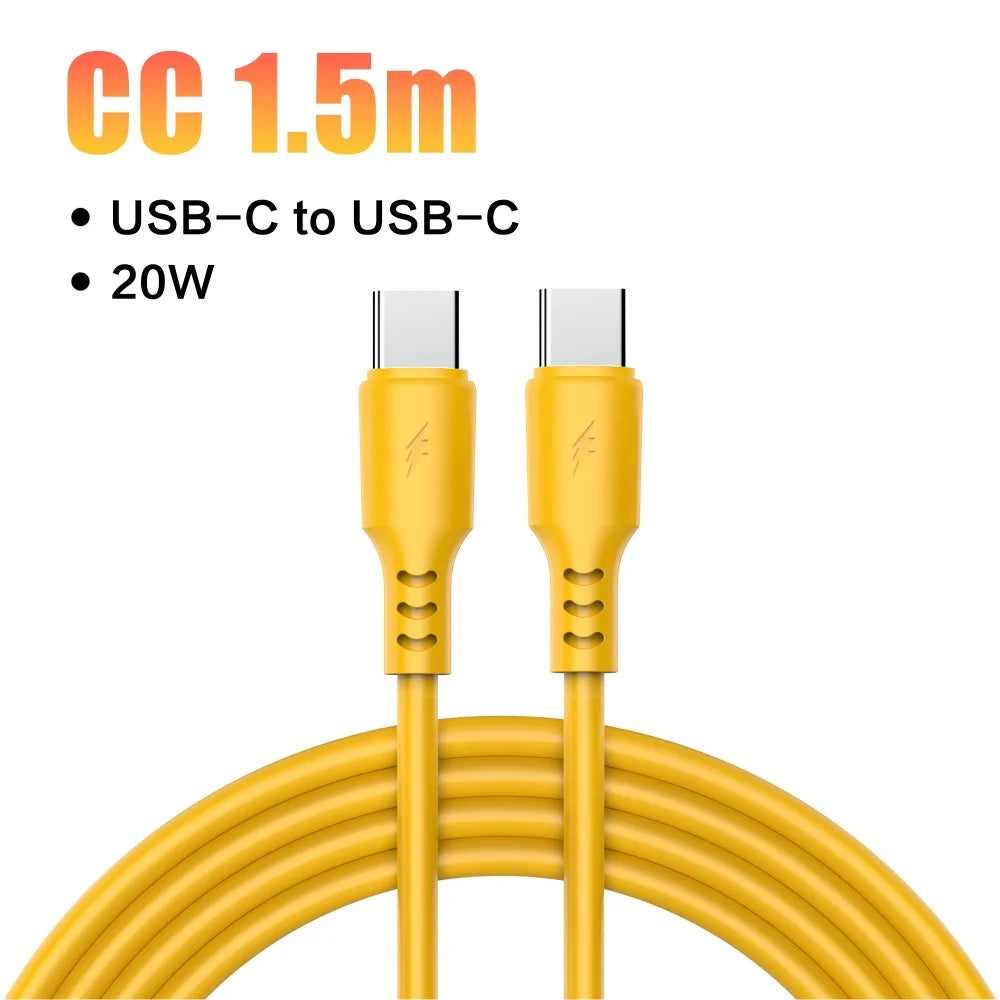 20W USB-C to USB-C Fast Charging Cable | 0.3m & 1.5m Yellow