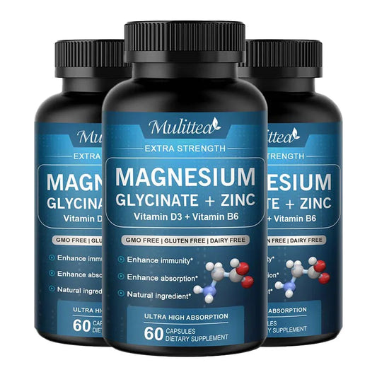 Magnesium Glycinate with Zinc, Vitamin D3 & B6 – 120 Capsules Peaceful Pleasures Health and Wellness 60pcs 3bottles United States