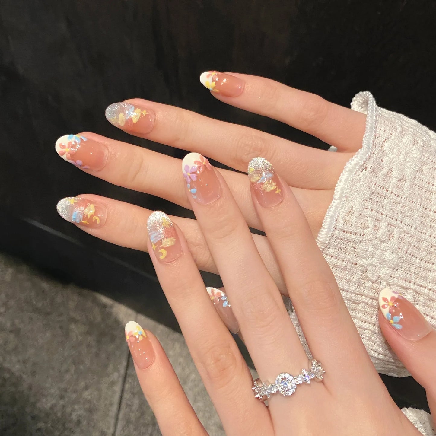 10pcs Handmade Round Press on Nails Sweet Cute Flowers Fake Nails for Girl Wearable Reusable Shiny Korean Style False Nail Tips Peaceful Pleasures Health and Wellness