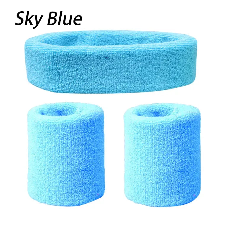 A Set Of Wristband Headband Headband Set For Sports,Sweat Absorbing,Basketball,Headband And Wrist Protection Peaceful Pleasures Health and Wellness Sky Blue One Size
