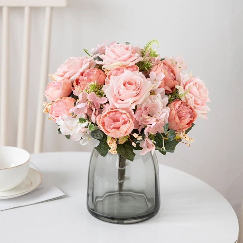 Silk Artificial Rose Peony Bouquet – Wedding & Home Décor