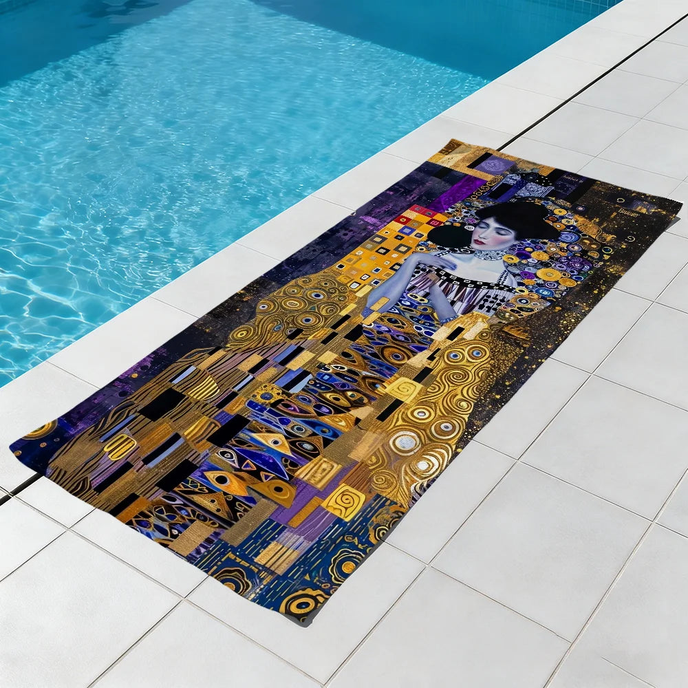 Gustav Klimt Art Quick-Dry Beach Towel | Pool Travel Gym Quick-Dry Beach Towel Peaceful Pleasures Health and Wellness