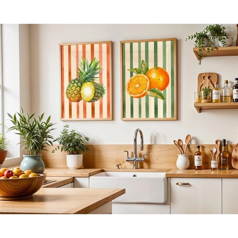 3-Piece Tropical Fruit Canvas Wall Art | Orange Watermelon Pineapple