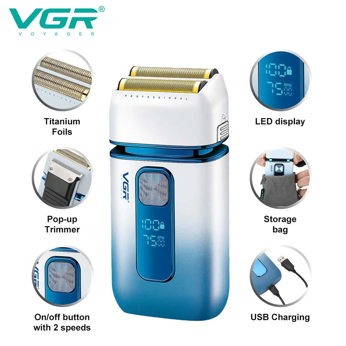 VGR 362 new shaver deep cleaning hair trimmer gradient color men's hair remover intelligent digital multifunctional whitening de Peaceful Pleasures Health and Wellness