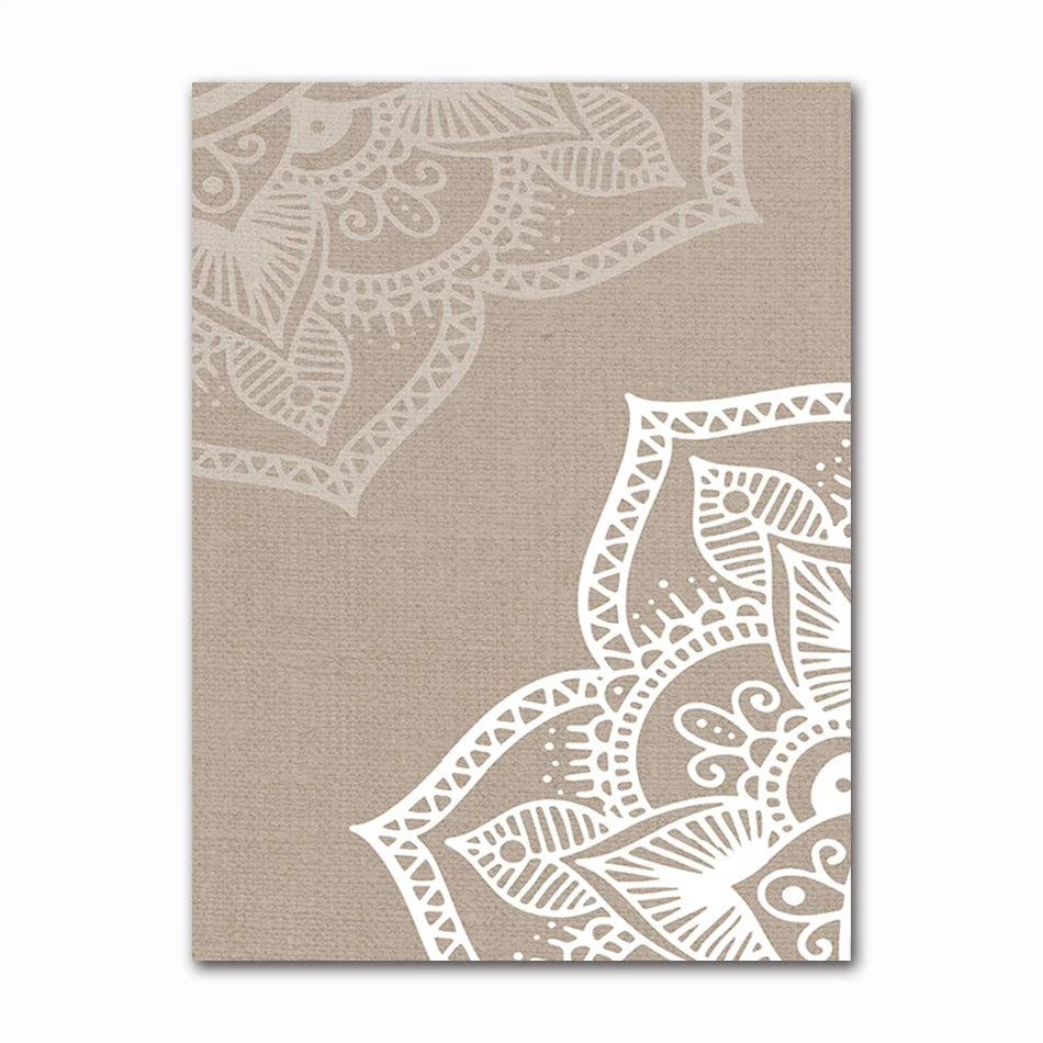 Bohemia Mandala Floral Beige Abstract Posters Canvas Painting Wall Art Print Pictures for Living Room Interior Home Decoration Peaceful Pleasures Health and Wellness 60314-01 40x50cm Unframed