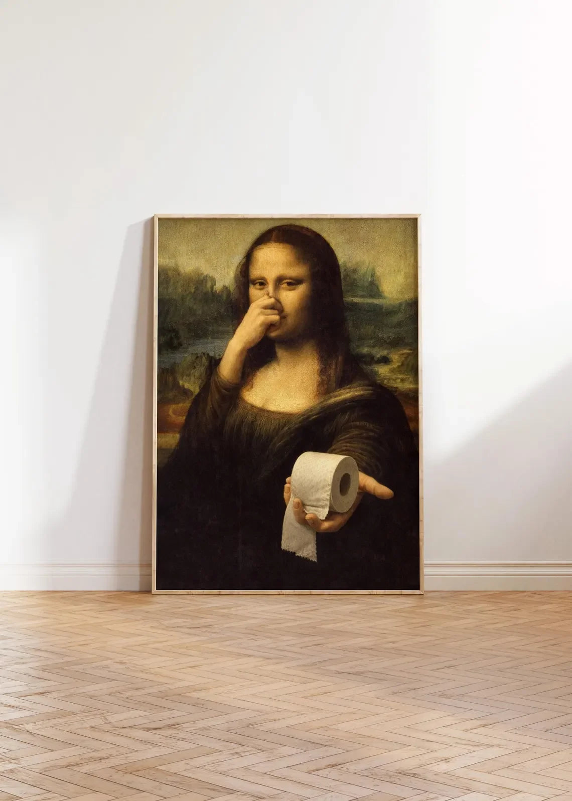 Parody Mona Lisa Bathroom Wall Art Decor Covering her Nose Vintage Bad Smell Poster Print Toilet Humor Funny Leonardo Davinci In Peaceful Pleasures Health and Wellness WS1117-5 40x50cm Unframed