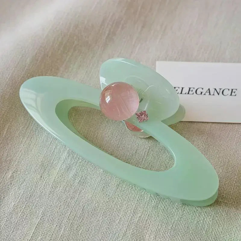 Oval Hollow Hair Claw Clip Pink Planet Bead | 1–2 Pcs Set