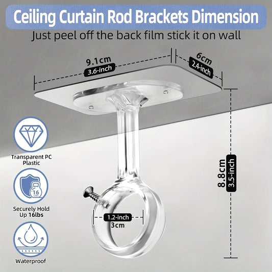 Non Perforated Ceiling Curtain Rod Bracket Self-adhesive Adjustable Peaceful Pleasures Health and Wellness
