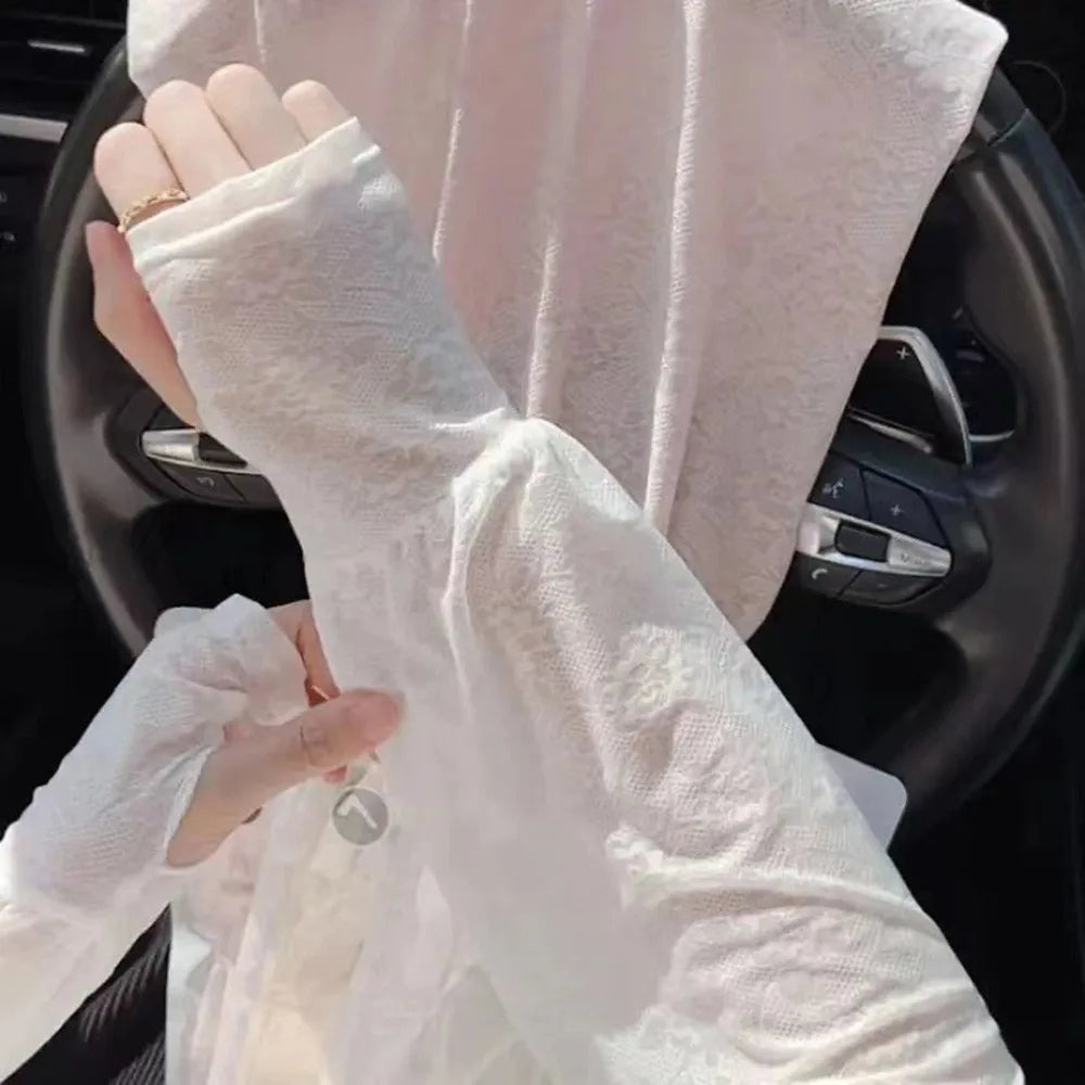 Women's Lace Ice Silk UV Arm Sleeves – Breathable Sun Cover
