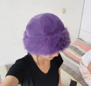 Thicken Plush Warm Fur Hat Fluffy Beanie Warm Thick Hat Mongolian Caps for Casual Trips Sports Skiing Peaceful Pleasures Health and Wellness PURPLE