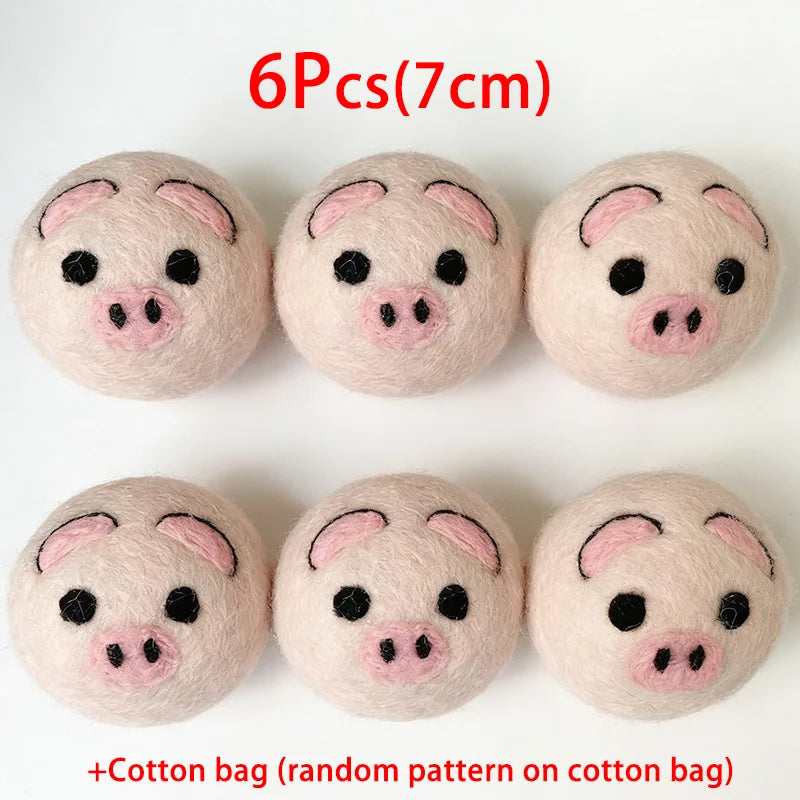 2/6Pcs XL size Reusable Wool Dryer Balls Clothes Softener Laundry Fleece Dryer Ball Kit Home Clothes Dryer Washing Machine Peaceful Pleasures Health and Wellness 6PCS Pink pig