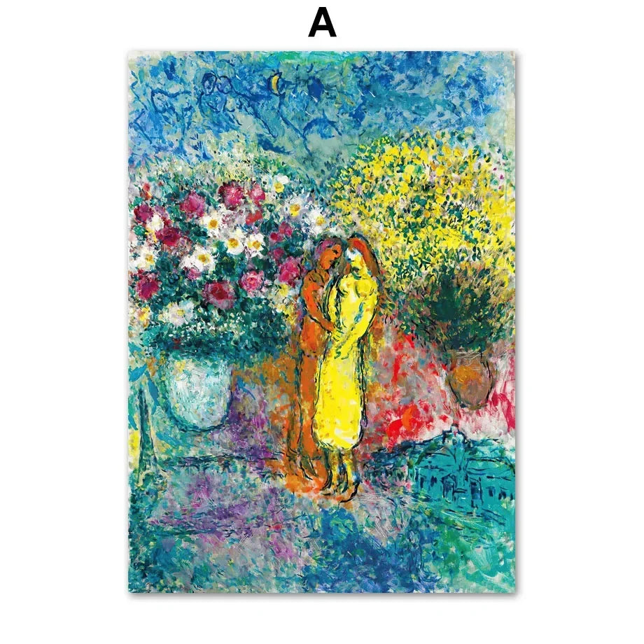 Scandinavian Minimalist Wall Art Marc Chagall Surrealism Abstract HD Canvas Poster Print Home Bedroom Living Room Decoration Peaceful Pleasures Health and Wellness A 40x50cm Unframed