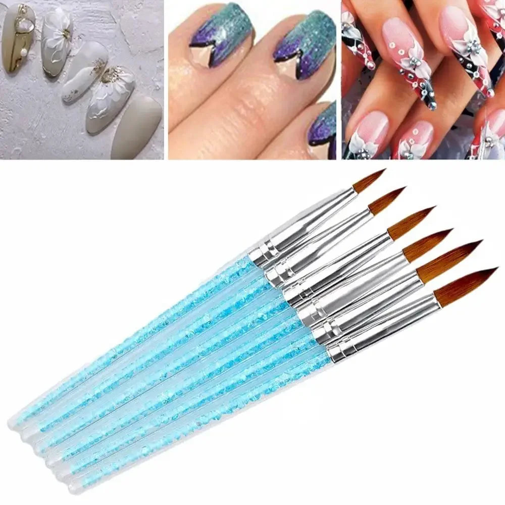 6Pcs/set Nail Art Brush, Acrylic UV Gel Glitter Drawing Painting Brushes Crystal Handle Nylon Hair Carving Flower Pens Nail Tool Peaceful Pleasures Health and Wellness