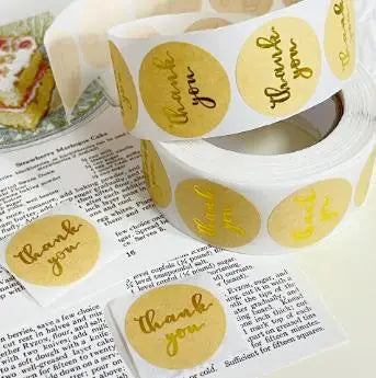 Thank You For The Stickers Stickers Pink And Black Hot Stamping Sealing Envelope Gift, Wedding Roll Up And Circular Shape Peaceful Pleasures Health and Wellness YELLOW 25mm 500 stickers