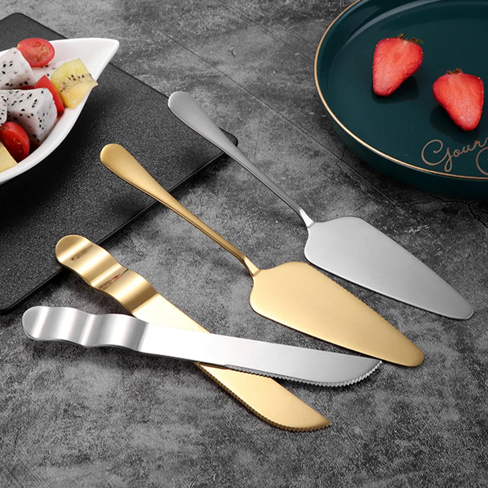 8-Piece Rose Gold Stainless Steel Cake Server & Knife Set – Wedding, Birthday & Pastry Tools