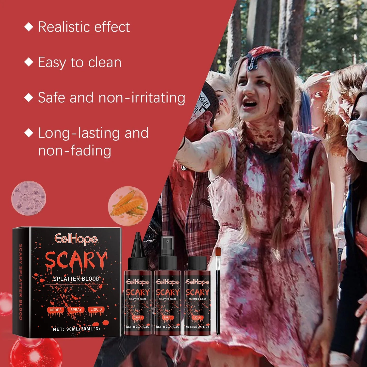 Halloween Fake Blood Kit – Washable Vampire Zombie Cosplay Makeup