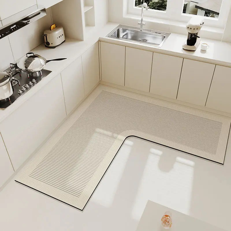 L-Shaped Kitchen Mat | Anti-Slip Crystal Velvet Area Rug